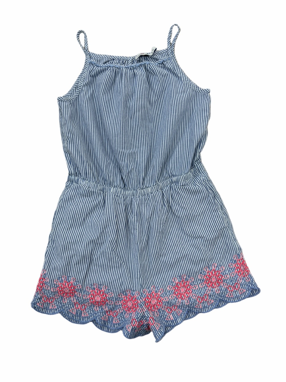 Vineyard Vines Girls Size XL, 16, Blue Pinstripe Floral Embroidered Tank Romper